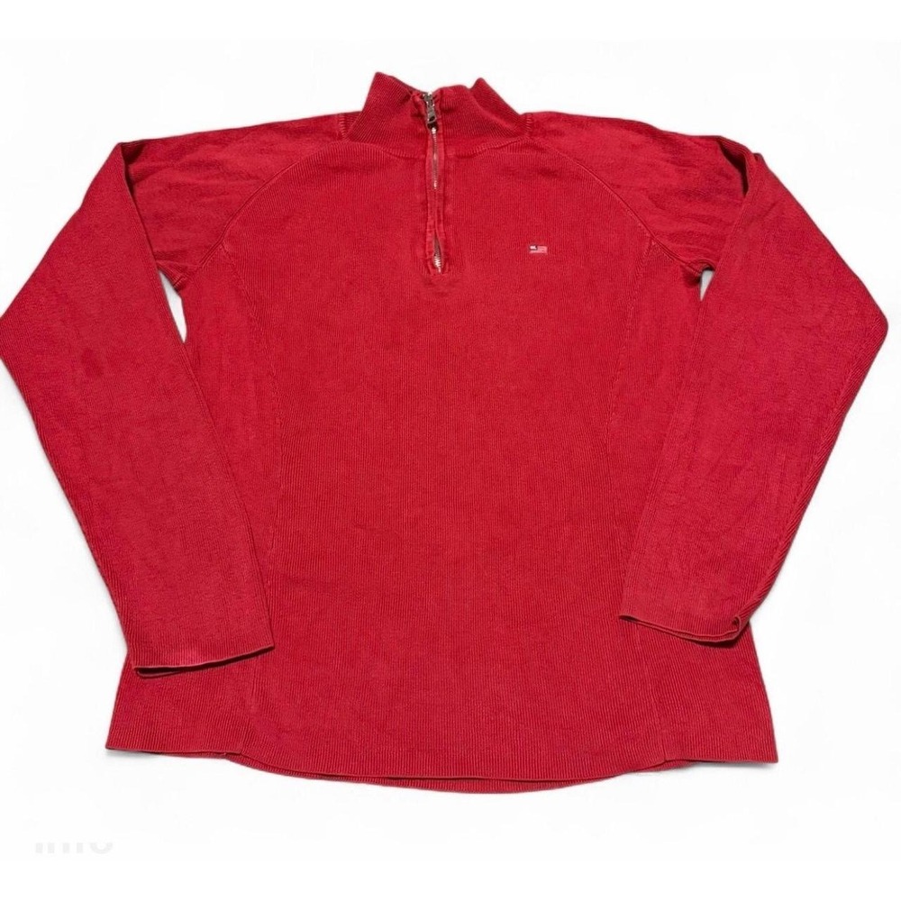 Polo Jeans Co Ralph Lauren Men's XL Red 1/4 Zip Cotton Mock Neck Sweater Flag